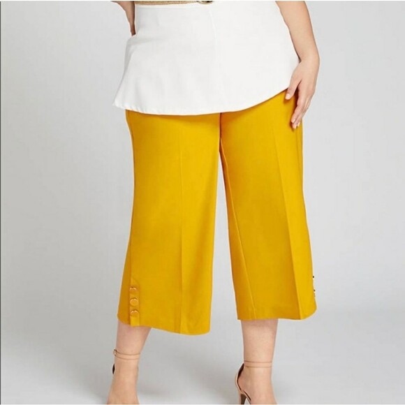 LANE BRYANT Women's Yellow Power Pockets Wide Leg Crop Pants 22 High Waist NWT - Picture 3 of 15